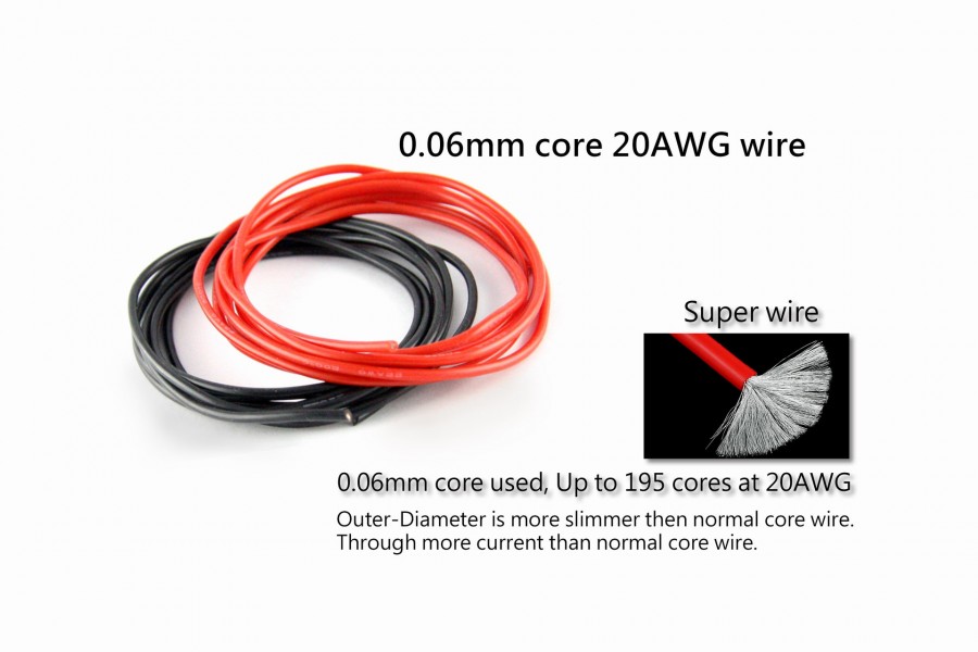 Silicon Wire Set (20AWG, 0.06C, 1M, Red+Black)