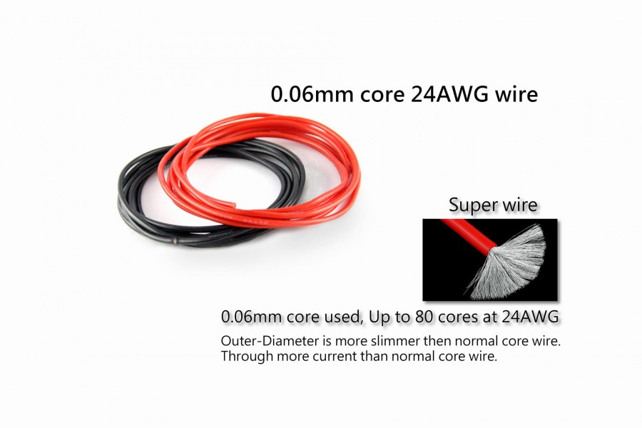 Silicon Wire Set (24AWG, 0.06C, 1M, Red+Black)